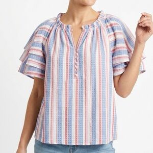 Chelsea & Theodore‎ Multicolour Striped Cotton Blouse Wing Sleeves  Size 2X NWT